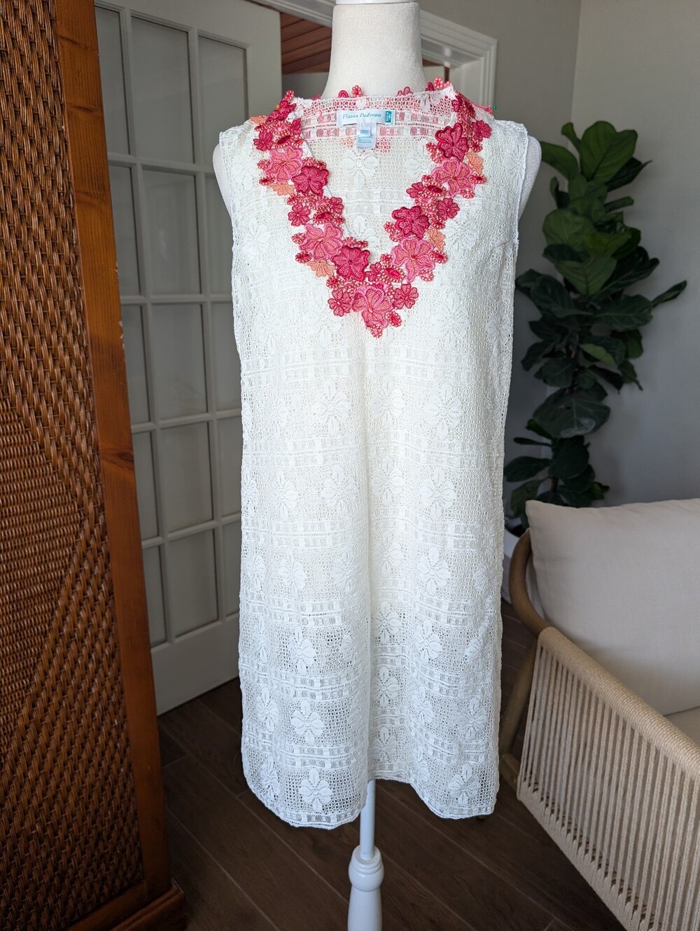 Flavia Padovan Italian Made Overlay Dress With Floral Applique Coverup Small